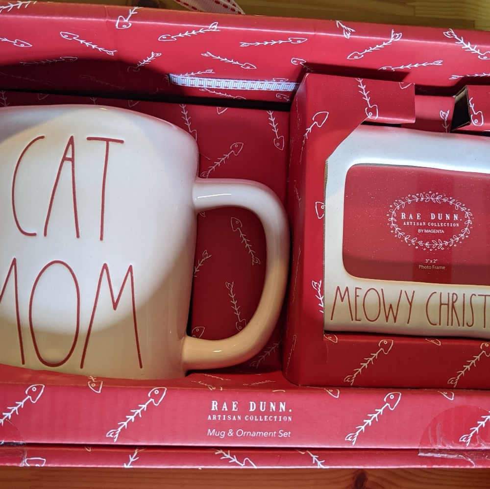 Rae Dunn Cat Mom Mug Meowy Christmas Ornament Set